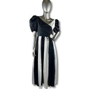 Vintage 1980s Black White Striped Gown By Anne Gerard Medium